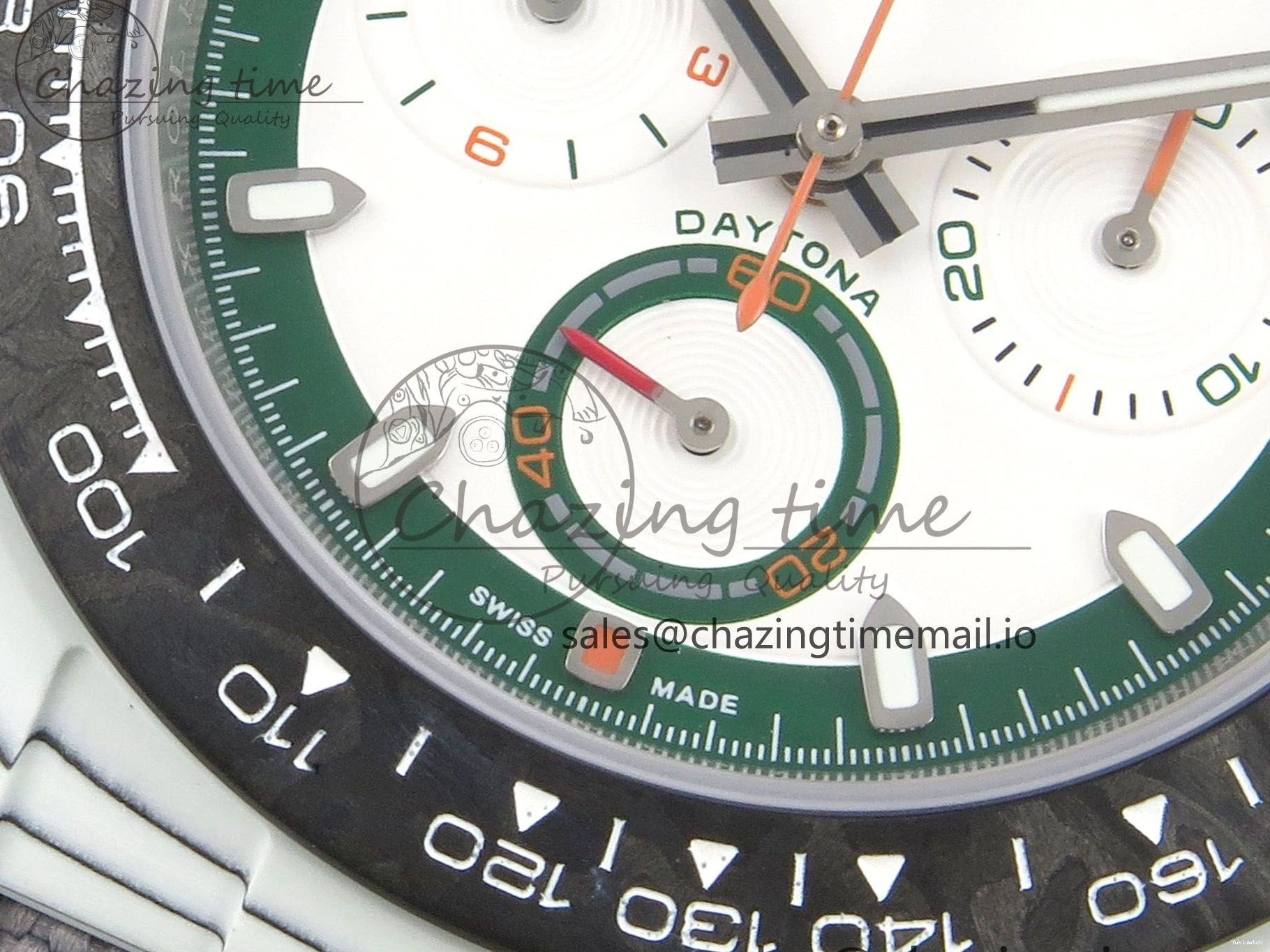 Grey Carbon Edition DIW on and White A7750 Nylon Case Daytona Strap Dial Bezel Green DIWF 0403
